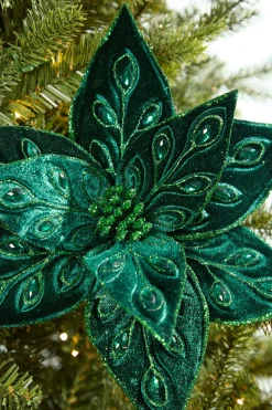 22" Emerald Jeweled Poinsettia Stem