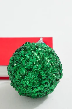 4” Emerald Sequins & Jewels Ball Ornament