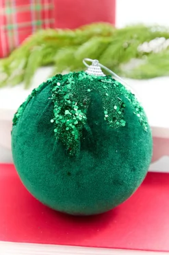 5" Emerald Sequin Velvet Ball Ornament