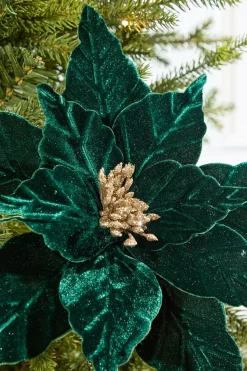 24" Emerald Velvet Glitter Poinsettia Stem