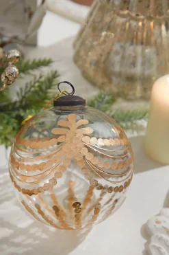 5" Etched Golden Garland Glass Ornament