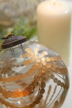 4" Etched Golden Garland Glass Ornament