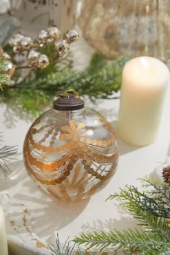 4" Etched Golden Garland Glass Ornament
