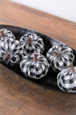 3” Fabric Black Plaid Pumpkin - Set of 6
