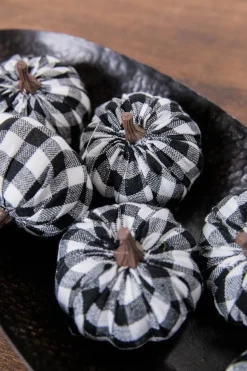 3” Fabric Black Plaid Pumpkin - Set of 6