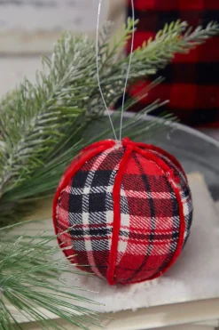 4” Fabric Plaid Ball Ornament