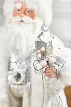 20" Fabric Winter Santa With Jewel Staff