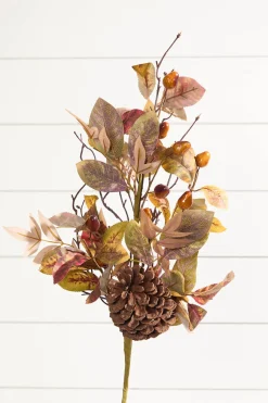 28" Fall Leaves and Pinecone Spray