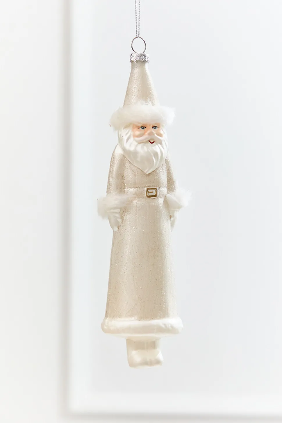 8" Faux Fur Glass Santa Ornament