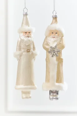 8" Faux Fur Glass Santa Ornament