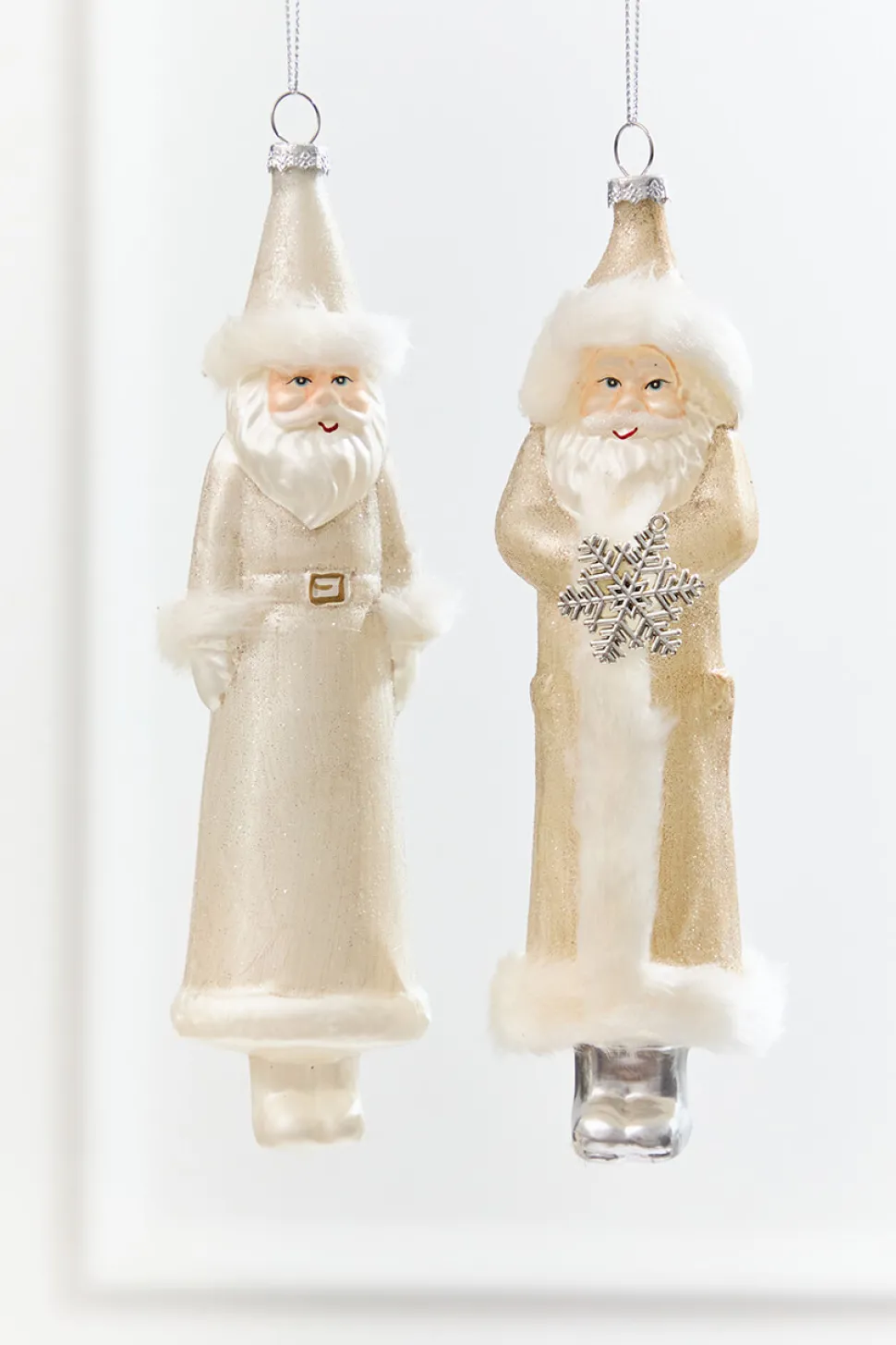 8" Faux Fur Glass Santa Ornament