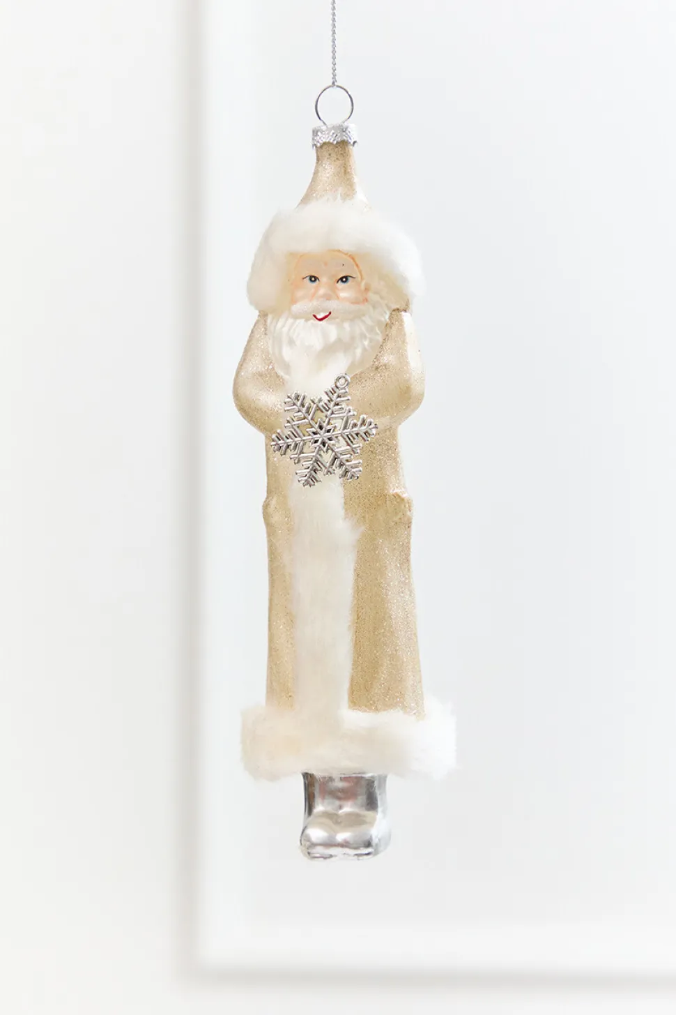 8" Faux Fur Glass Santa Ornament