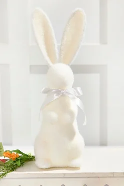 16" Flocked Bunny with Ribbon