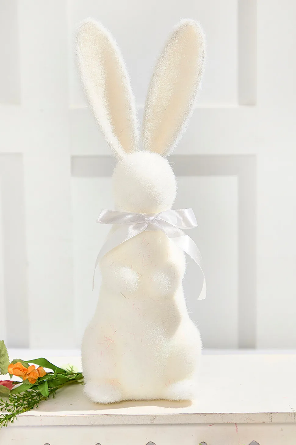 16" Flocked Bunny with Ribbon
