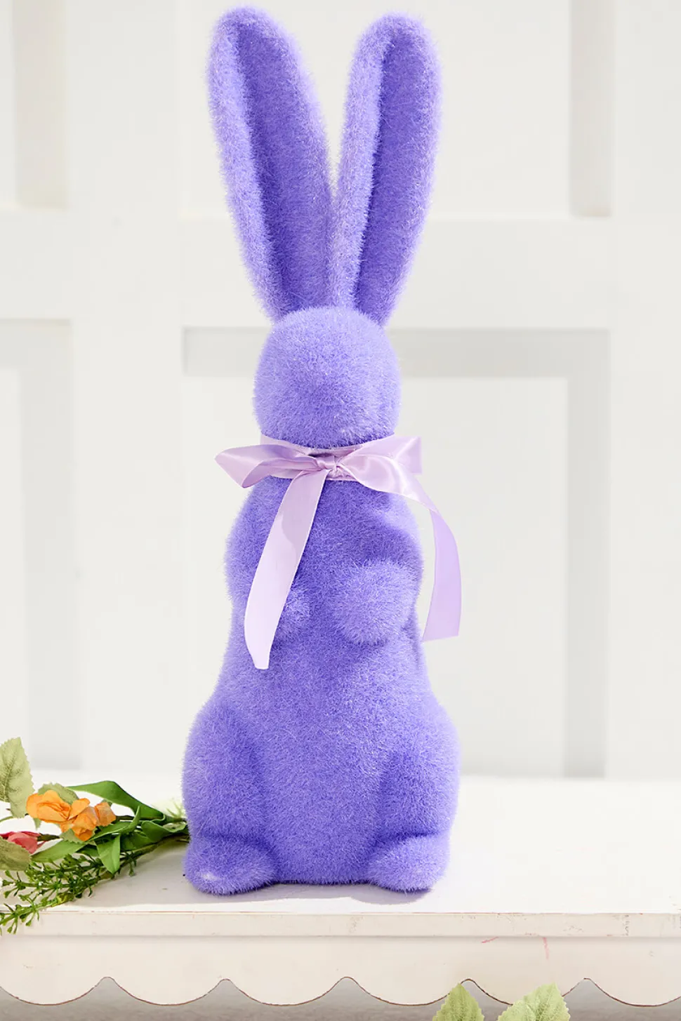16" Flocked Bunny with Ribbon