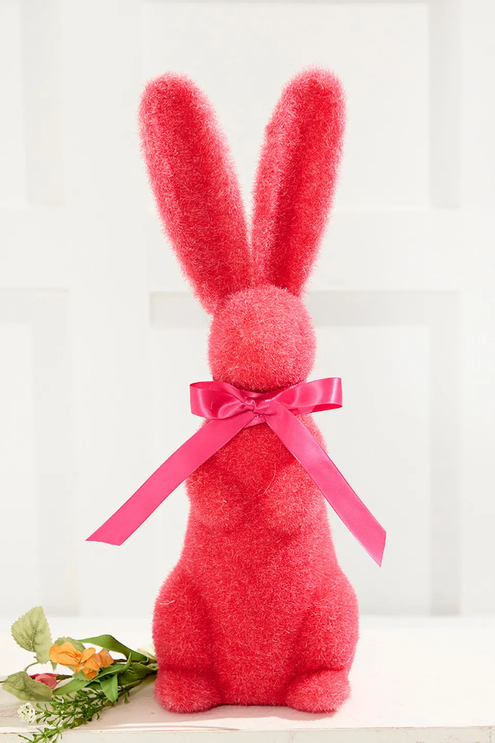 16" Flocked Bunny with Ribbon
