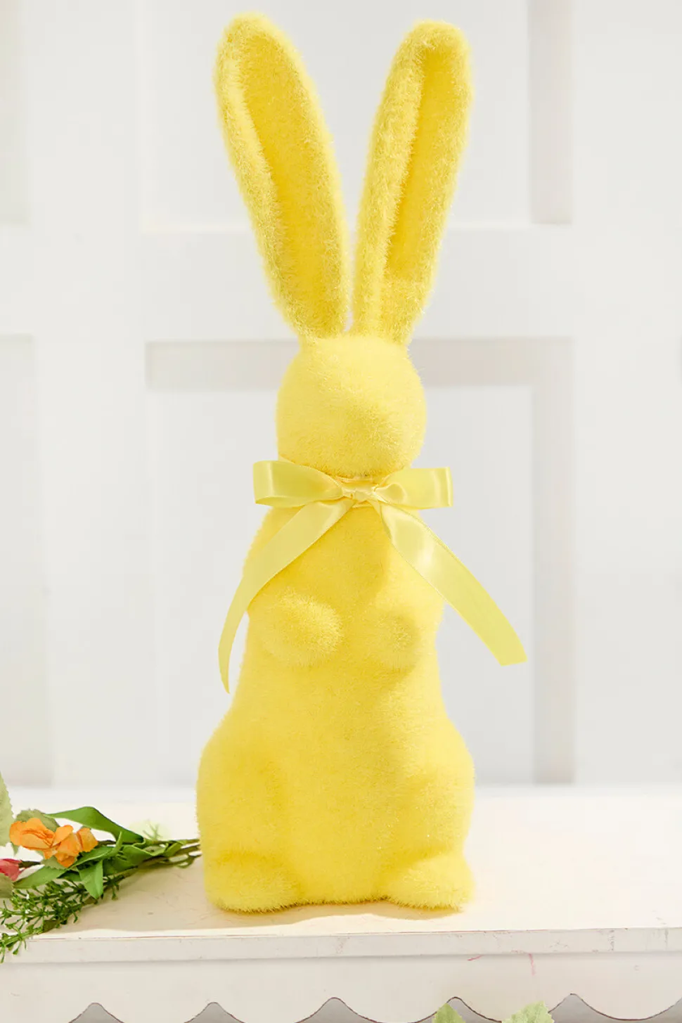 16" Flocked Bunny with Ribbon