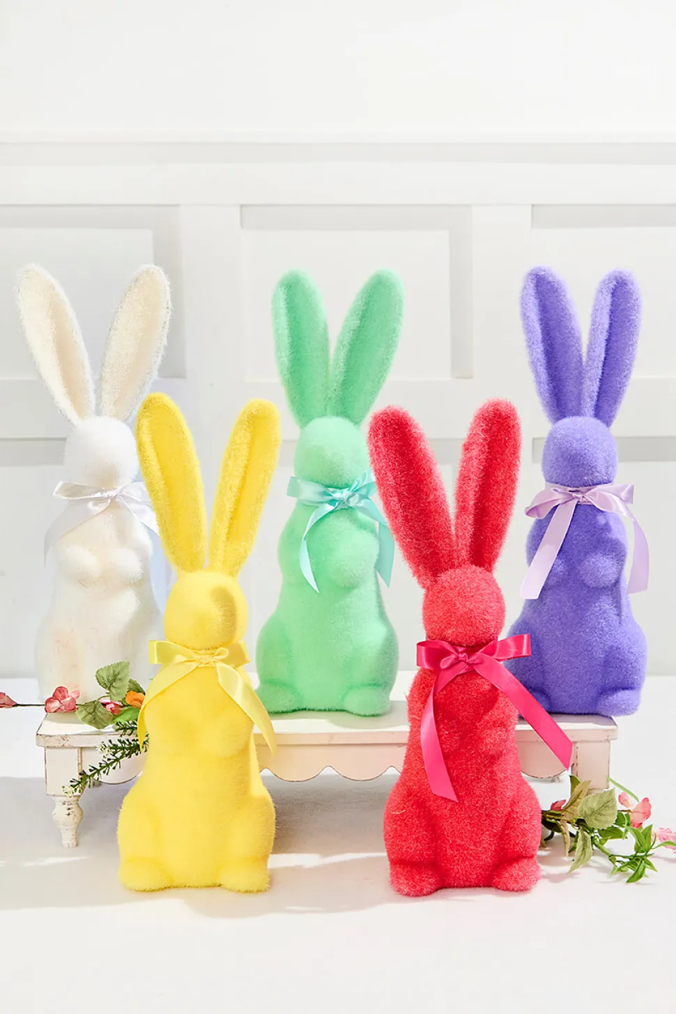 16" Flocked Bunny with Ribbon
