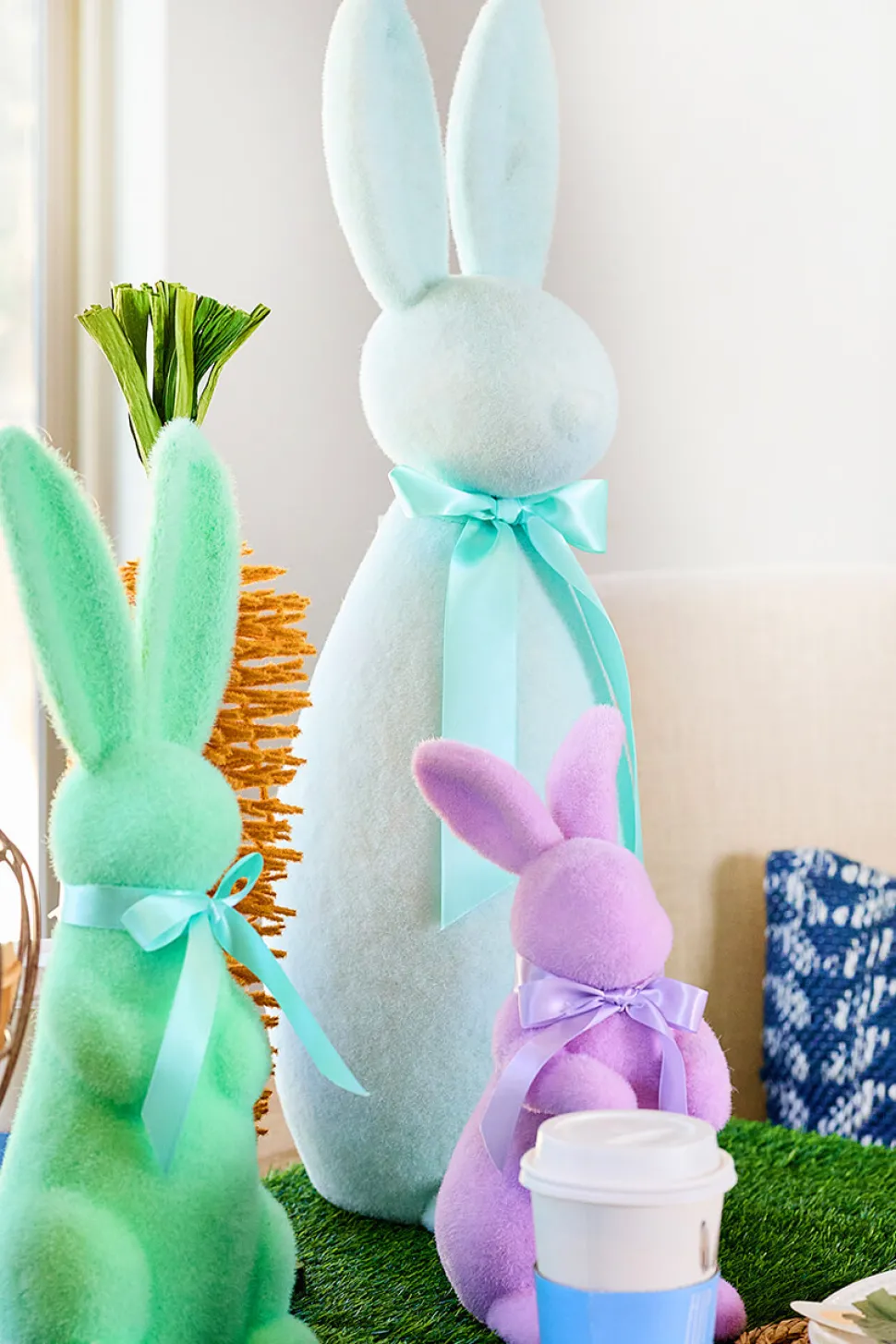 16" Flocked Bunny with Ribbon