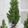 Flocked Pine Tree With Plaid Fabric - Large