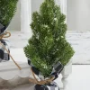 Flocked Pine Tree With Plaid Fabric - Medium