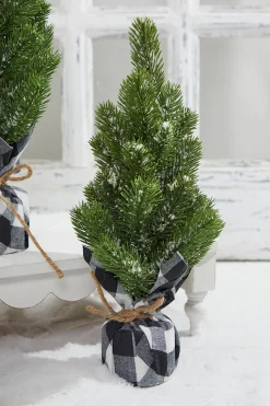 Flocked Pine Tree With Plaid Fabric - Medium