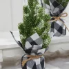 Flocked Pine Tree With Plaid Fabric - Small