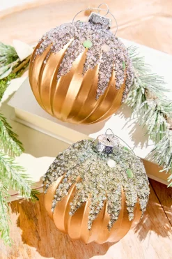 4” Frosted Glass Glitter Ornaments