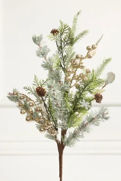 28” Frosted Mixed Pine Glitter Berry Spray