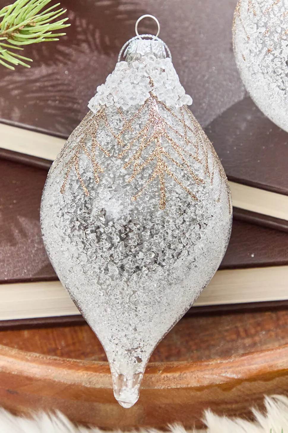 5" - 7" Frosted Pine Glass Ornament