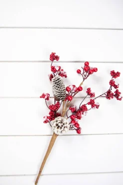 18” Frosted Red Melting Snow Berries with Cone Spray