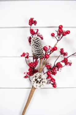 18” Frosted Red Melting Snow Berries with Cone Spray