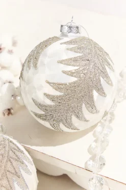 4” Frosted Silver with Tree Glass Ornament