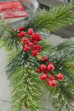 32” Frost Pine Berry Spray - Red & Green