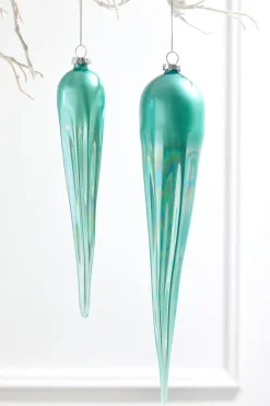 14" Frosty Blue Glass Icicle Ornament