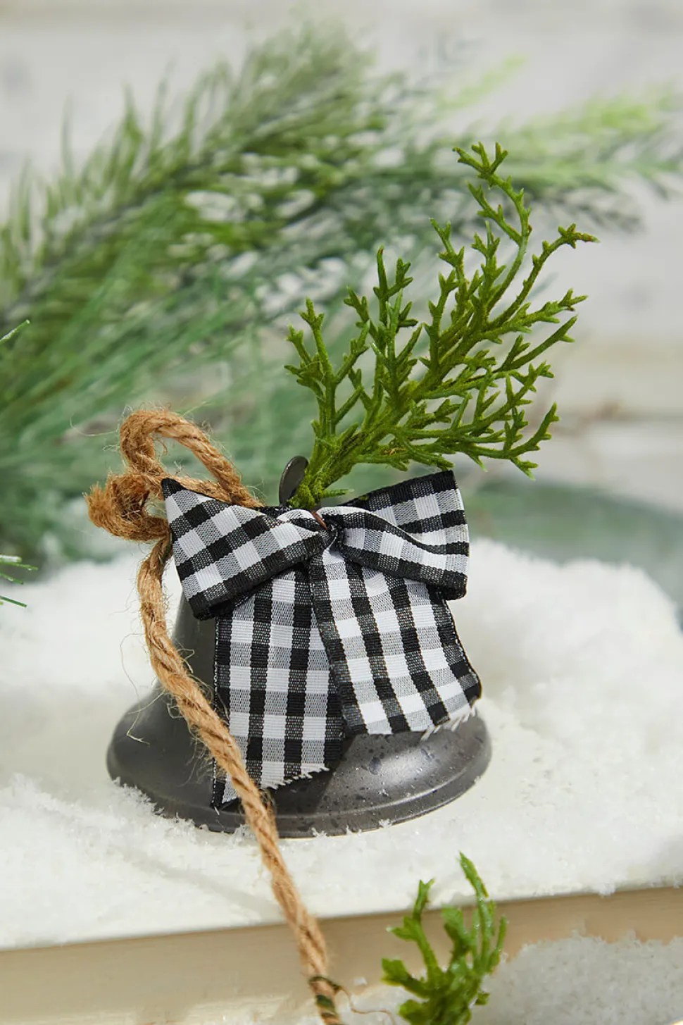 48” Galvanized Bells Garland with Country Check Bows
