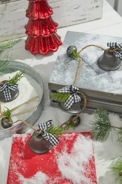 48” Galvanized Bells Garland with Country Check Bows