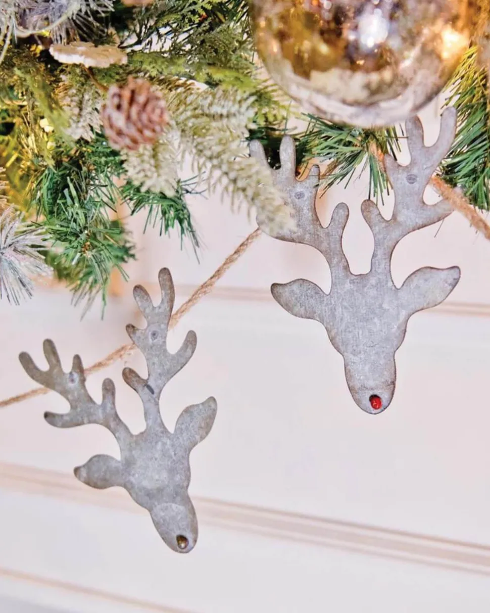 Galvanized Metal Reindeer Banner