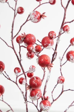 38” Gilded Frosted Crabapple Spray - Red
