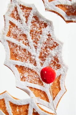 24” Gingerbread Leaf Stem with Red Berries