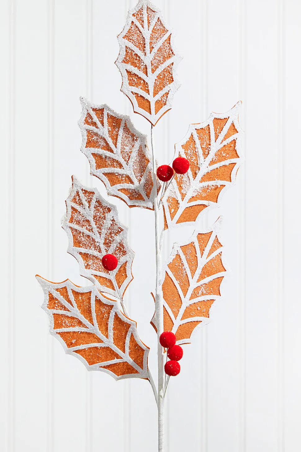 24” Gingerbread Leaf Stem with Red Berries