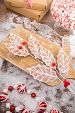 24” Gingerbread Leaf Stem with Red Berries