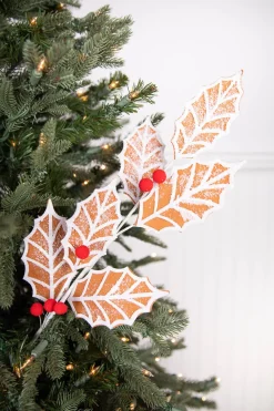 24” Gingerbread Leaf Stem with Red Berries