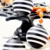 3" Glass Black & White Stripe Halloween Ball Ornament Box - Set of 3