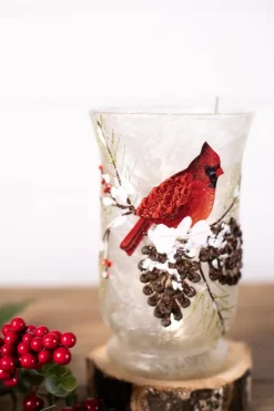 8” Glass Cardinal Pinecone Vase