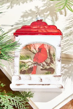 5" Glass Cardinal Scene Lantern Ornament