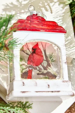 5" Glass Cardinal Scene Lantern Ornament