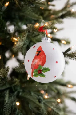 4” Glass Cardinal Sentiment Ball Ornament