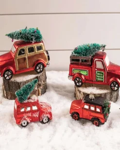 Glass Car with Bottle Brush Tree Décor