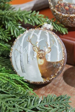4" Glass Deer & Squirrel Scene Ball Ornament